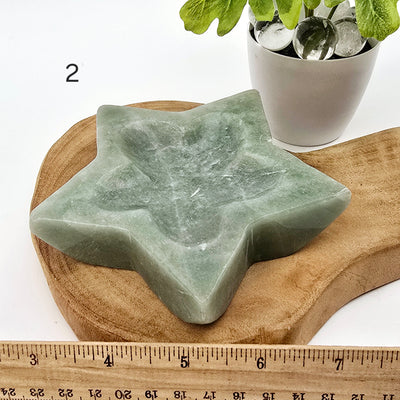 Green Aventurine Crystal Star Dish - You Choose variant 2 labeled with ruler for size reference