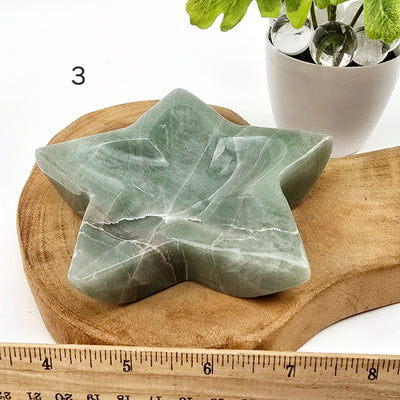 Green Aventurine Crystal Star Dish - You Choose variant 3 labeled with ruler for size reference