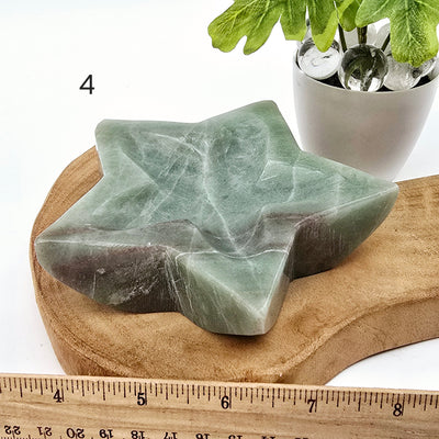 Green Aventurine Crystal Star Dish - You Choose variant 4 labeled with ruler for size reference