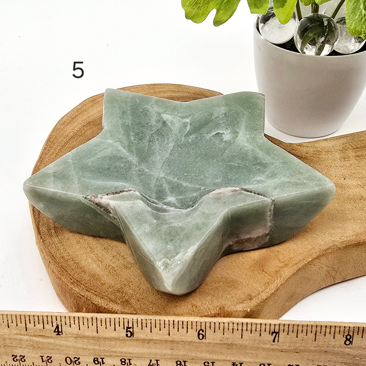 Green Aventurine Crystal Star Dish - You Choose variant 5 labeled with ruler for size reference