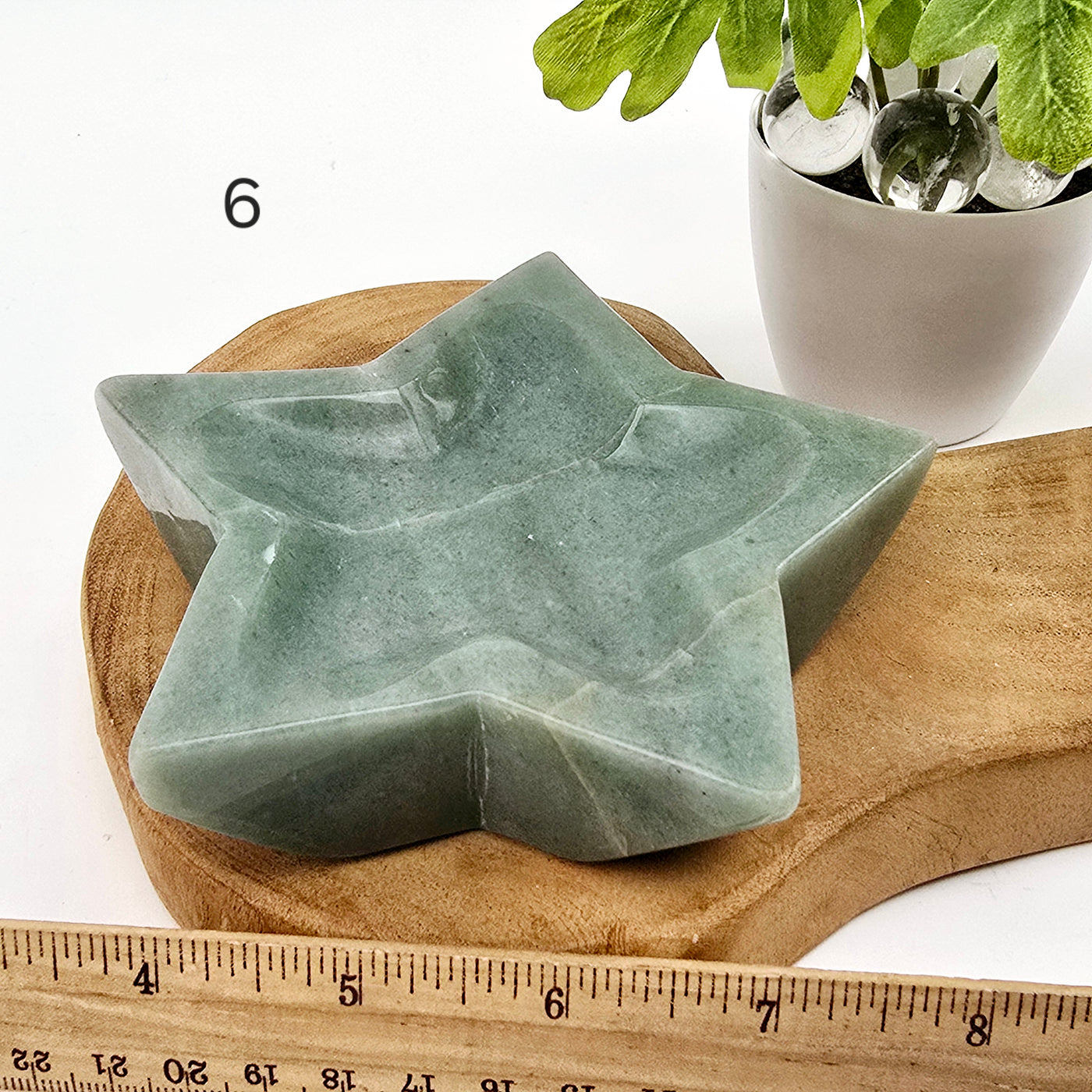 Green Aventurine Crystal Star Dish - You Choose variant 6 labeled with ruler for size reference