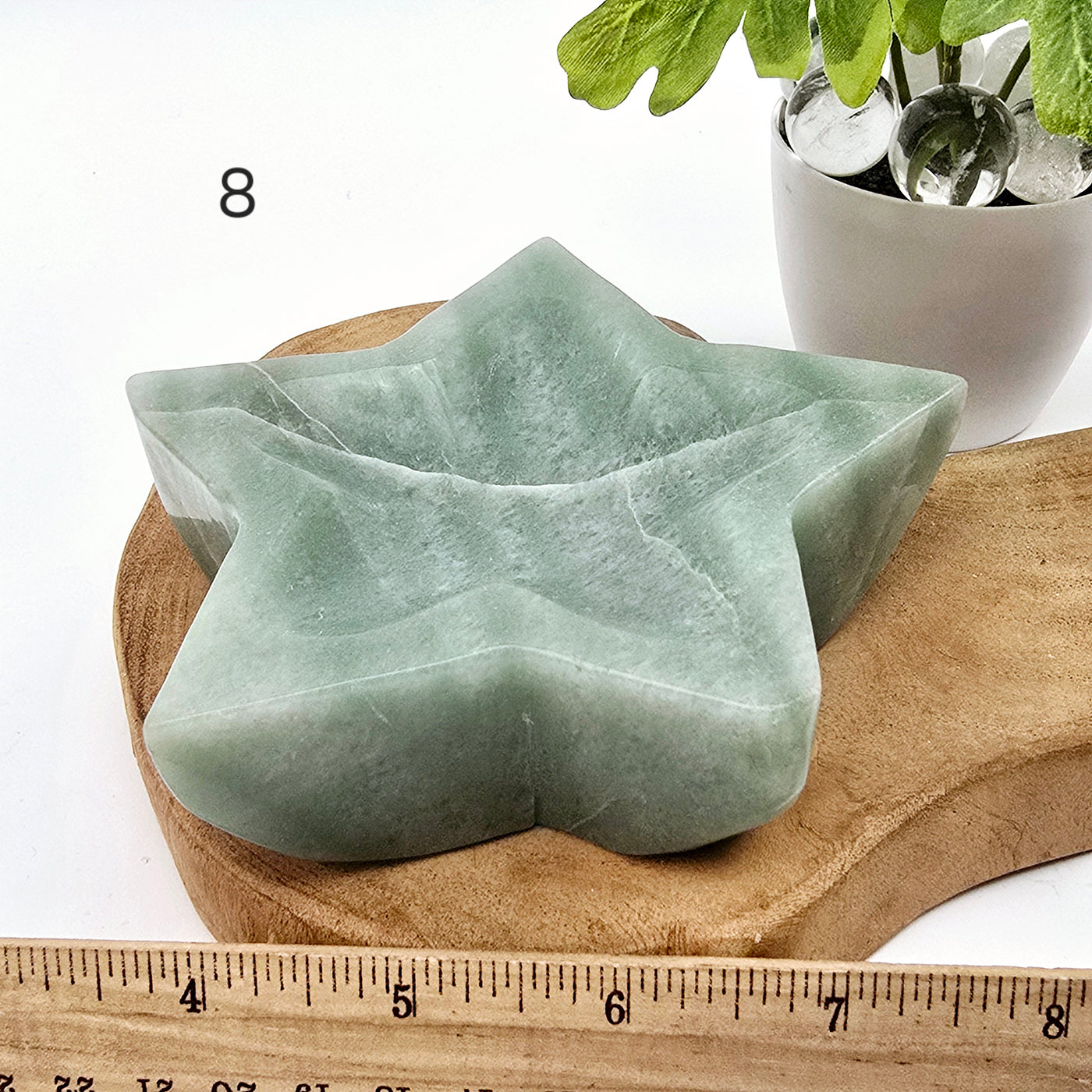 Green Aventurine Crystal Star Dish - You Choose variant 8 labeled with ruler for size reference