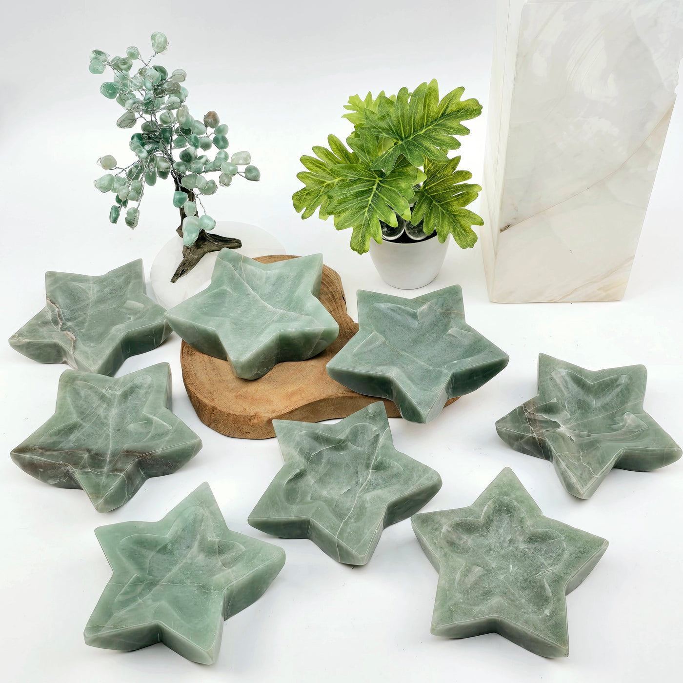 Green Aventurine Crystal Star Dish - You Choose all variants with props and plants