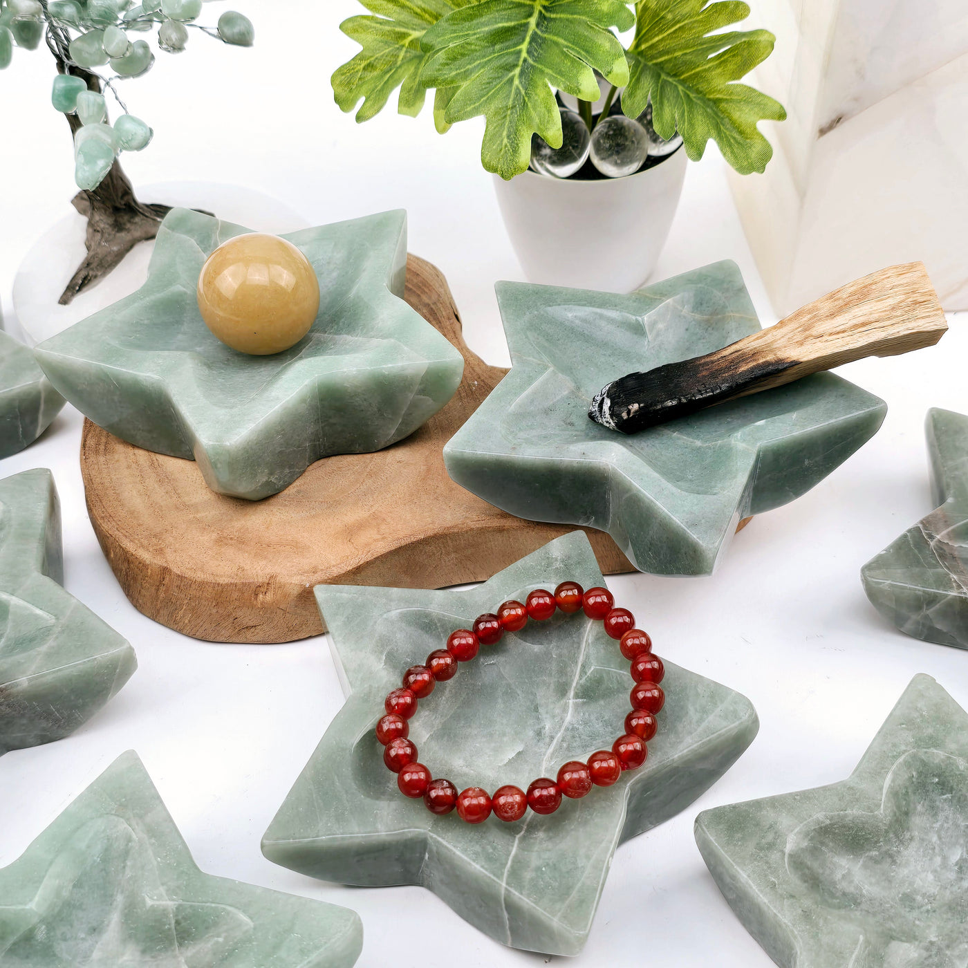 Green Aventurine Crystal Star Dish - You Choose three with objects in them to show use