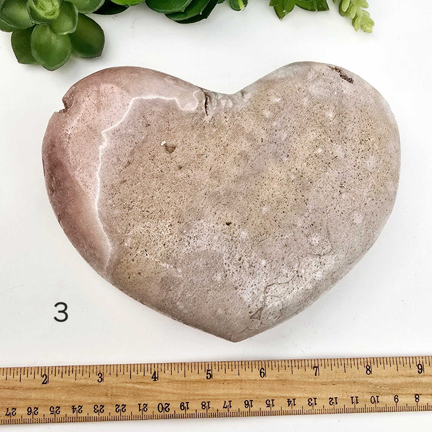 Pink Amethyst Polished Crystal Heart - You Choose #1 variant 3 labeled with ruler for size reference