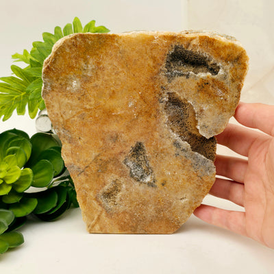 Blue Mexican Onyx Crystal Cut Base One-of-a-Kind #2 with hand for size reference