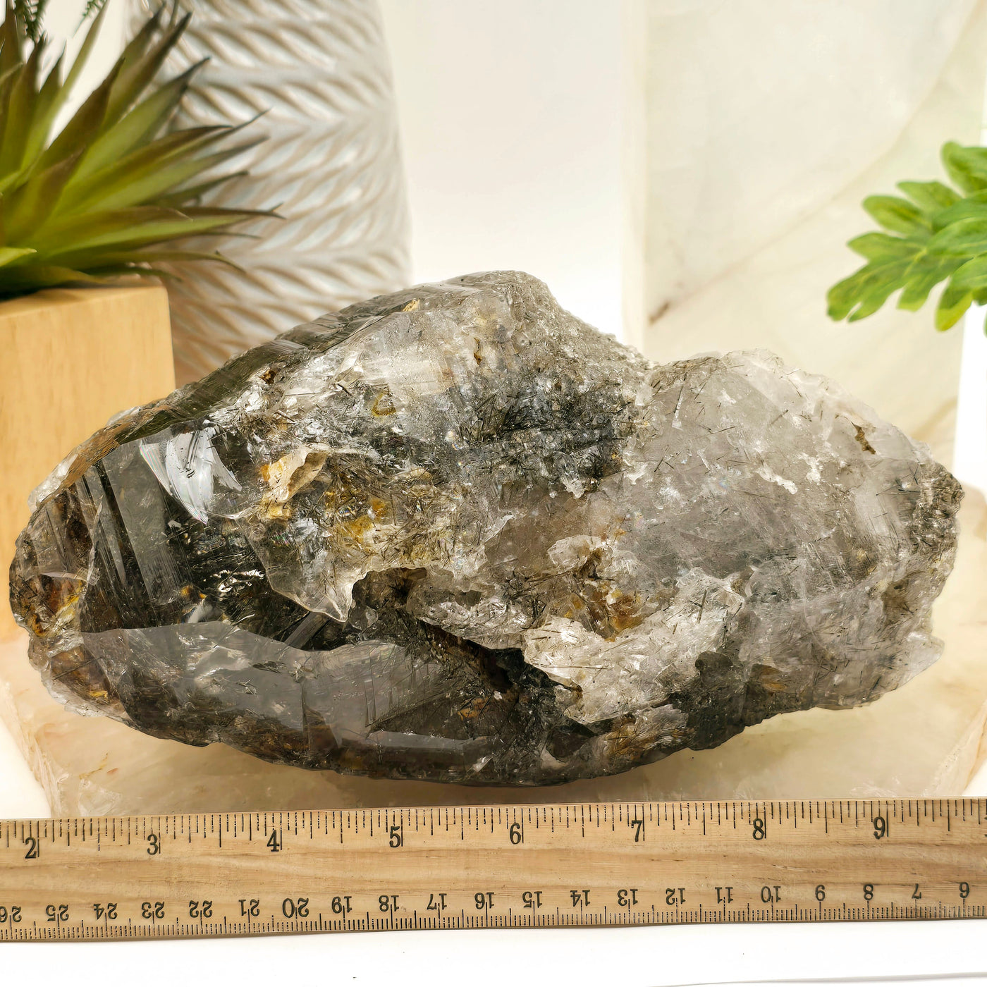 Large Elestial Alligator Fibrous Smokey Quartz Crystal with Rutile HIGH QUALITY #2 with ruler for size reference