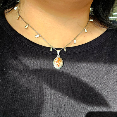 Mexican Fire Opal and Ethiopian Opal Sterling Silver Crystal Necklace - Handmade worn around neck