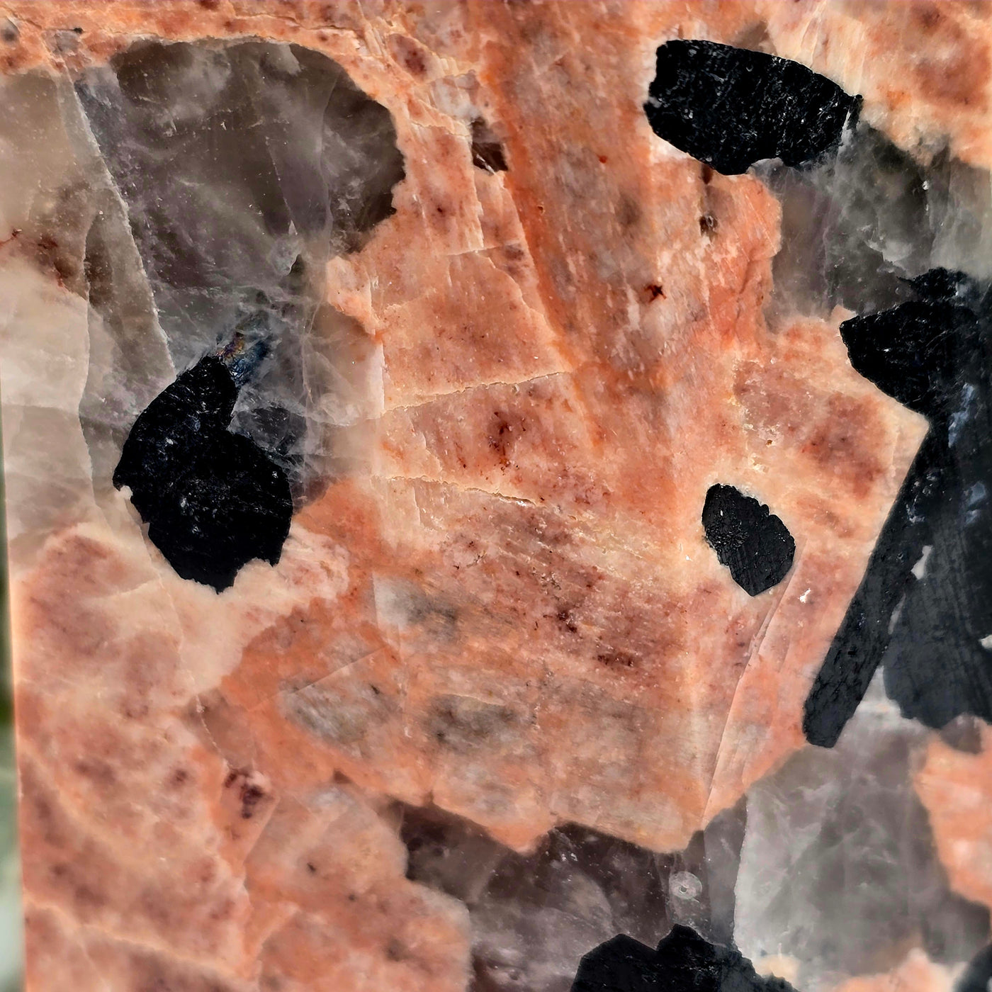 Black Tourmaline and Feldspar Polished Crystal Point - One-of-a-Kind closeup for detail