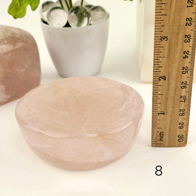 Rose Quartz Polished Crystal Dish - Shallow Stone Bowl - You Choose #1 variant 8 labeled with ruler for size reference
