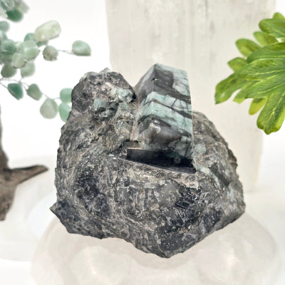 Emerald Semi Polished Beryl Crystal Cut Base - One-of-a-Kind side view