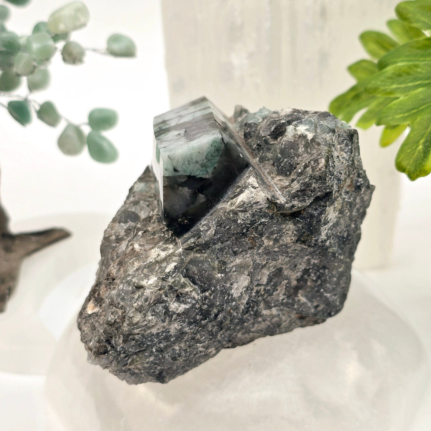 Emerald Semi Polished Beryl Crystal Cut Base - One-of-a-Kind side view