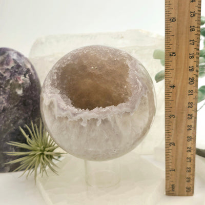 Amethyst Crystal Sphere One-of-a-Kind #7 front view with ruler for size reference