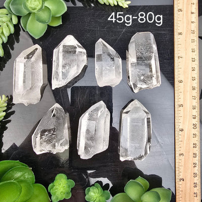 Crystal Quartz High Grade Points - By Weight 45g-80g weight variant labeled with ruler for size reference