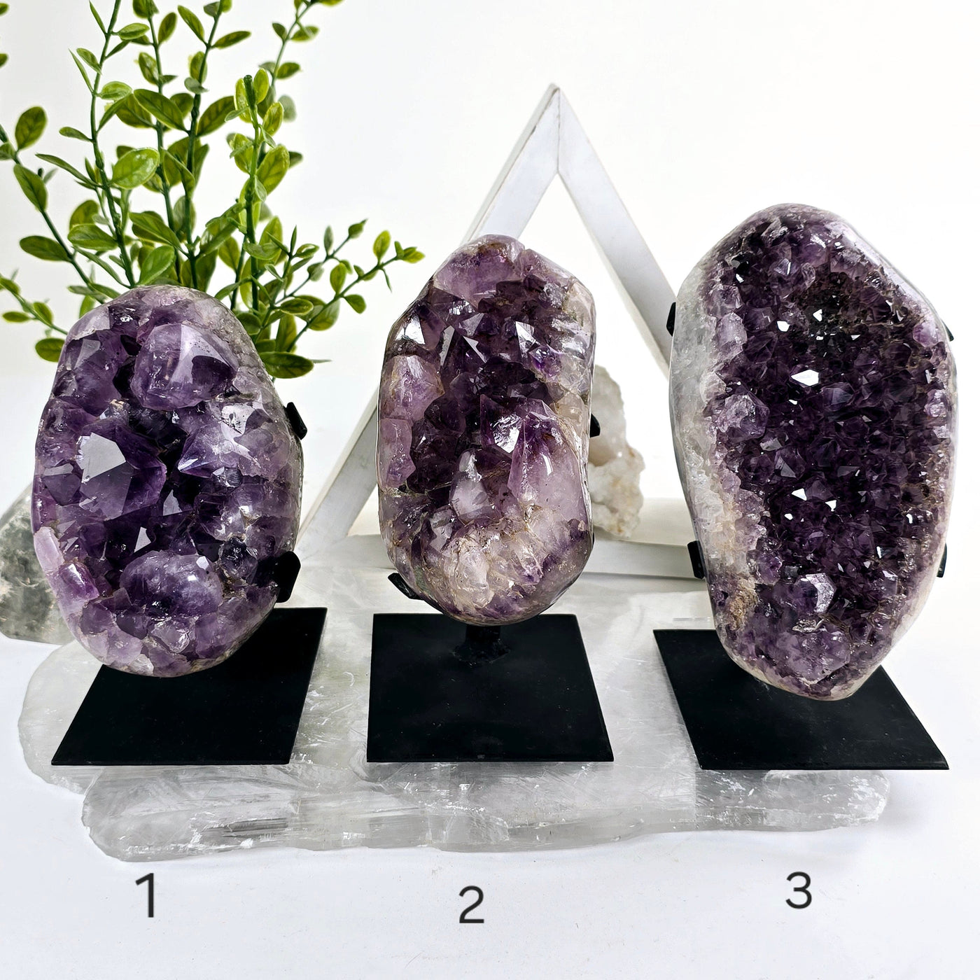 Amethyst Crystal Cluster on Metal Stand from Uruguay - You Choose #2 all variants labeled