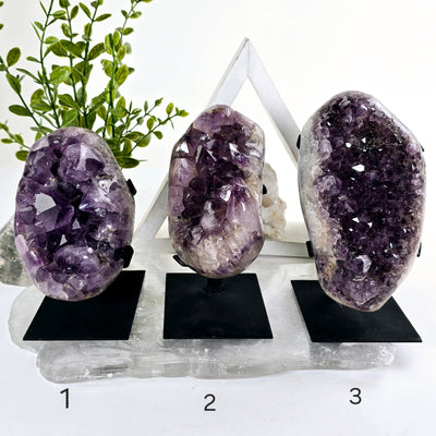 Amethyst Crystal Cluster on Metal Stand from Uruguay - You Choose #2 all variants labeled