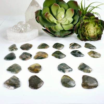 Moss Agate Freeform Crystal Pendant - Top Front Drilled - You Choose #2 all variants side view