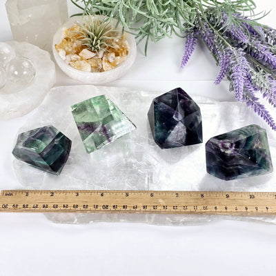 Rainbow Fluorite AA Grade Polished Crystal Freeform - You Choose all variants with ruler for size reference
