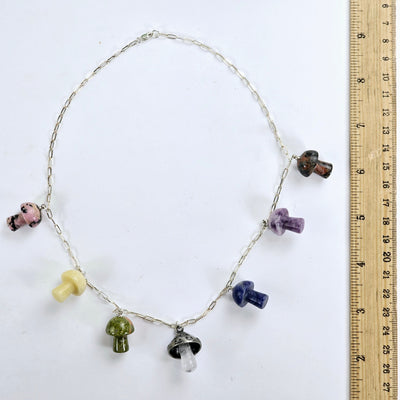 Crystal Mushroom Sterling Silver Evil Eye Charm Necklace - One-of-a-Kind - Handmade with ruler for size reference