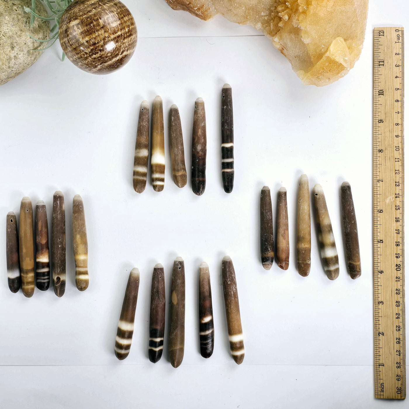 Sea Urchin Spine Beads - Side-Drilled - Set of 5 - Bulk Deal next to ruler for size reference