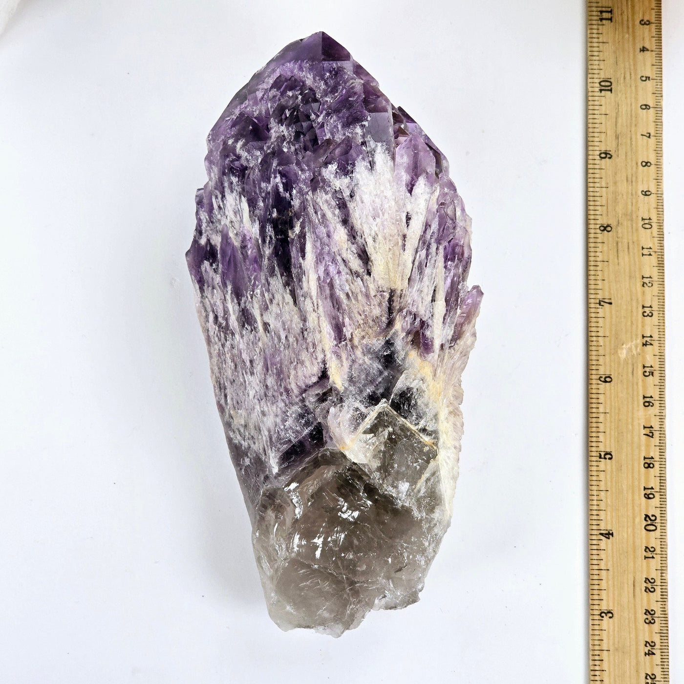 Elestial Amethyst Crystal Cluster #2 top view with ruler for size reference