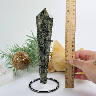 Pyrite Crystal Wand on Stand - One-of-a-Kind with ruler and hand for size reference