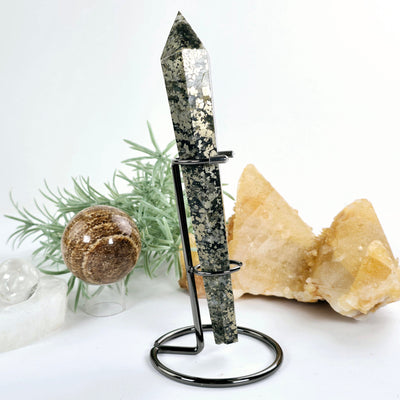 Pyrite Crystal Wand on Stand - One-of-a-Kind side view