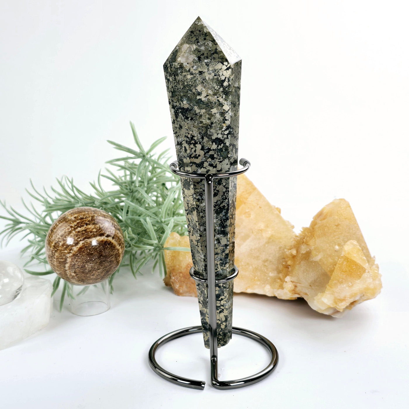 Pyrite Crystal Wand on Stand - One-of-a-Kind back view