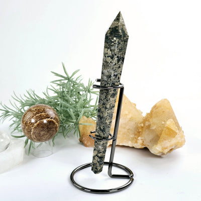 Pyrite Crystal Wand on Stand - One-of-a-Kind side view