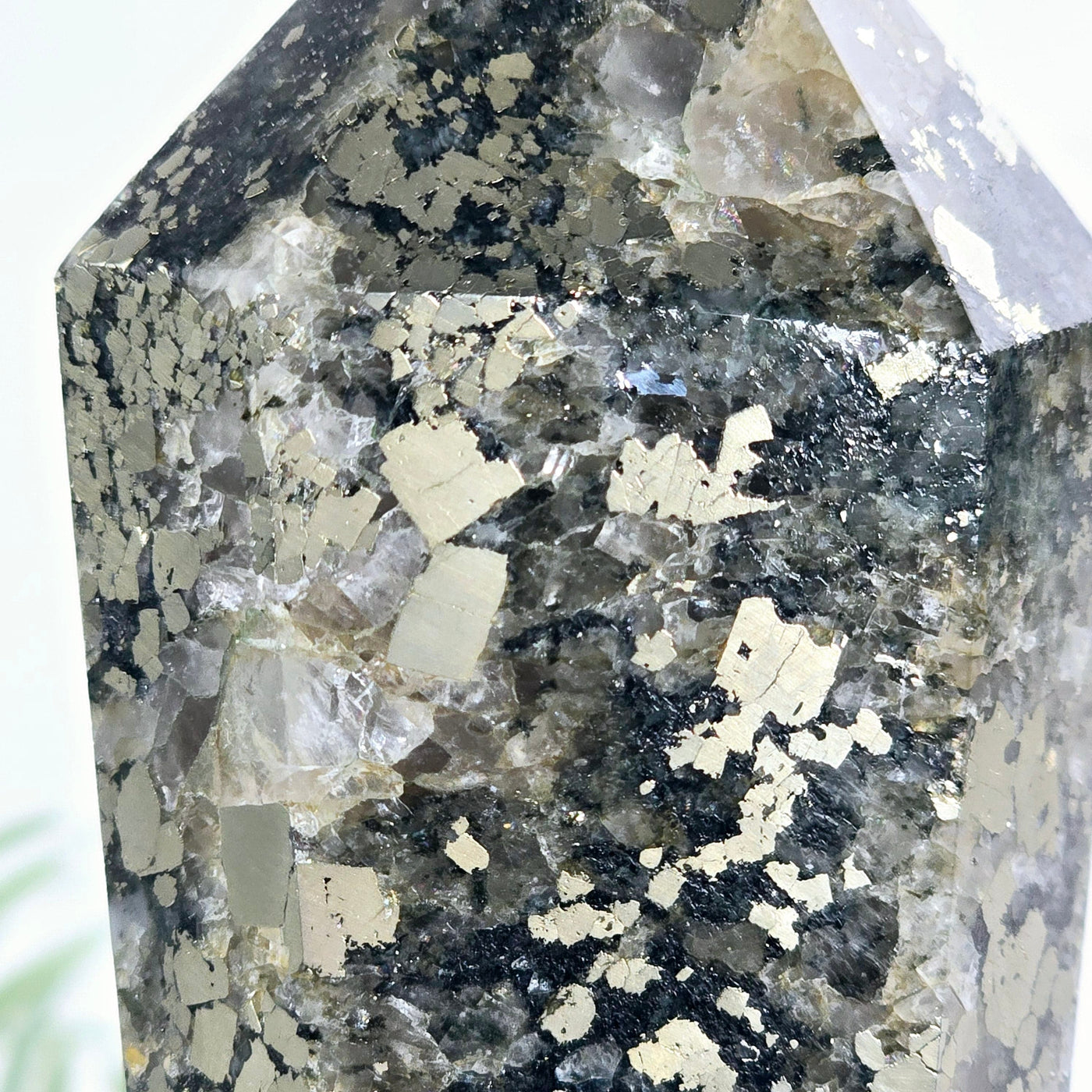 Pyrite Crystal Wand on Stand - One-of-a-Kind closeup for detail