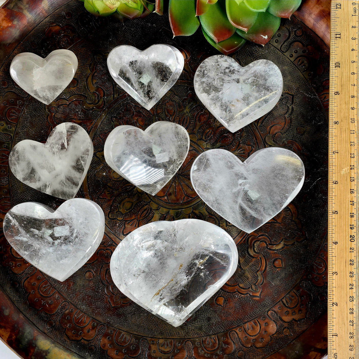 Crystal Quartz Polished Heart - You Choose #2 all variants with ruler for size reference
