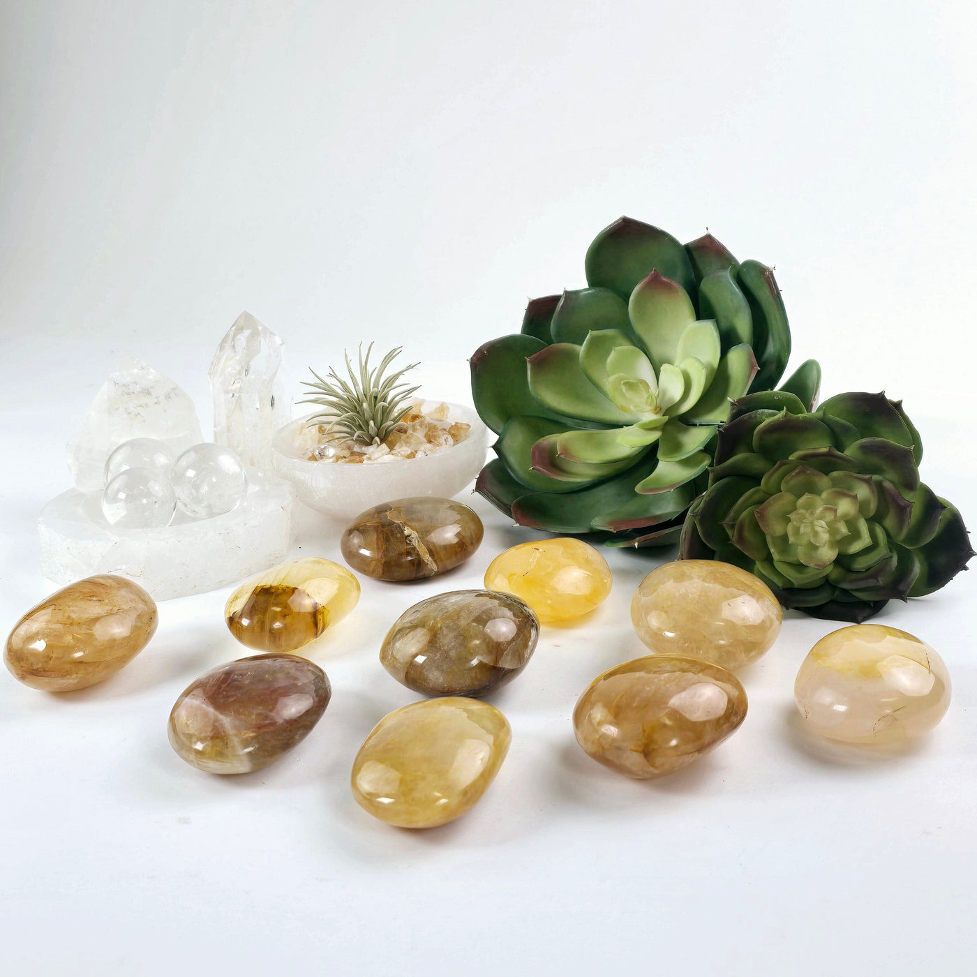 Golden Healer Crystal Palm Stone side view