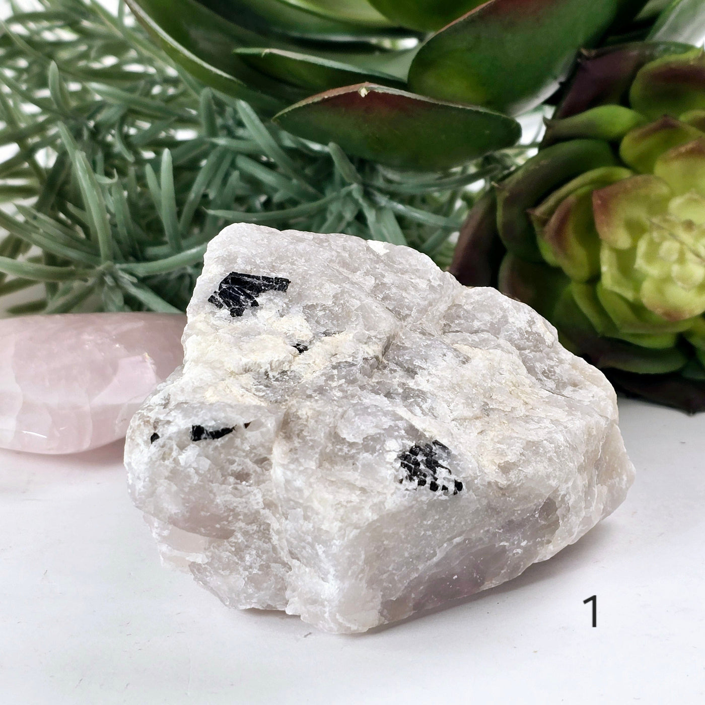 Black Tourmaline on Rose Quartz Crystal Matrix Rare Find - You Choose #1 variant 1 labeled