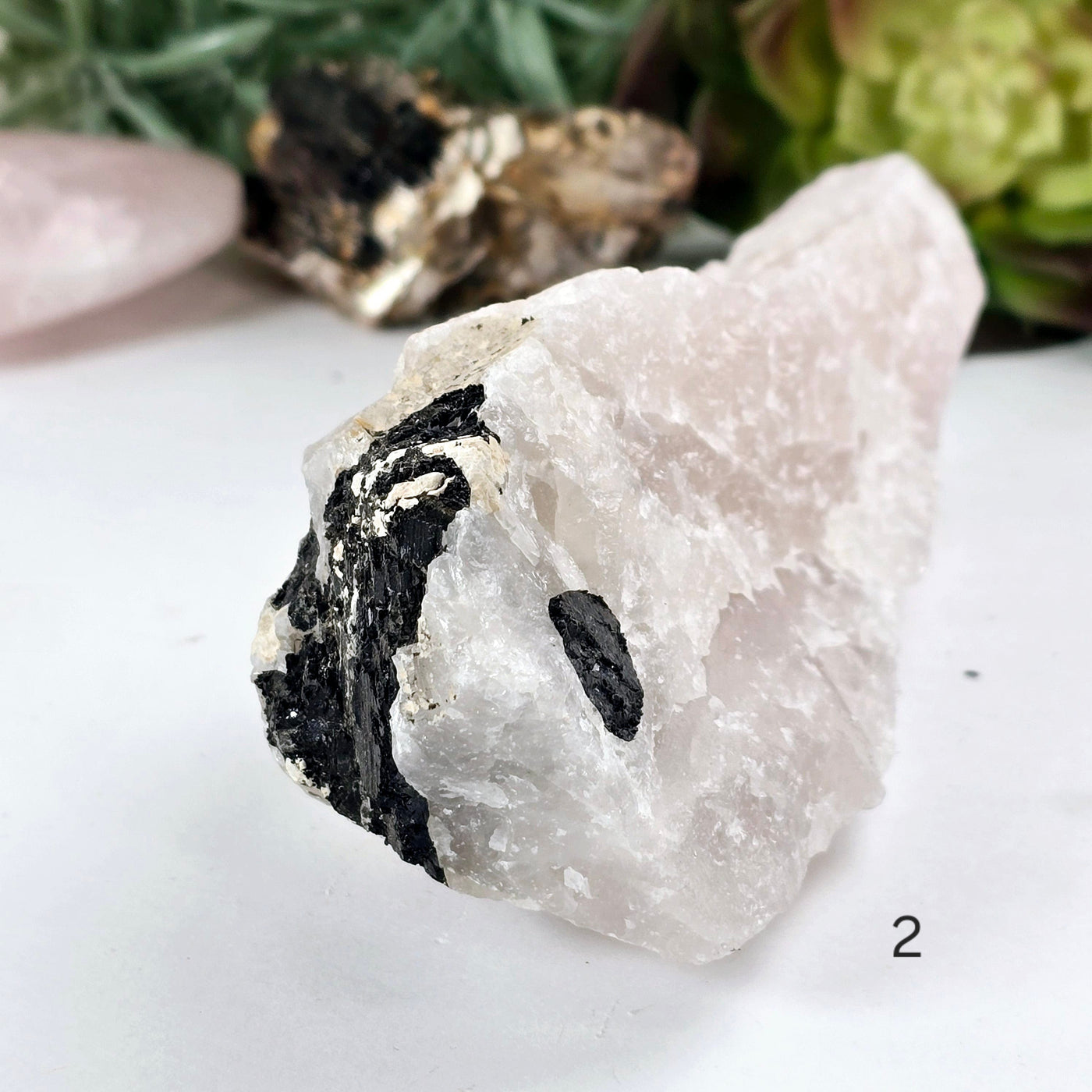 Black Tourmaline on Rose Quartz Crystal Matrix Rare Find - You Choose #1 variant 2 labeled