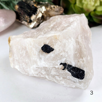 Black Tourmaline on Rose Quartz Crystal Matrix Rare Find - You Choose #1 variant 3 labeled