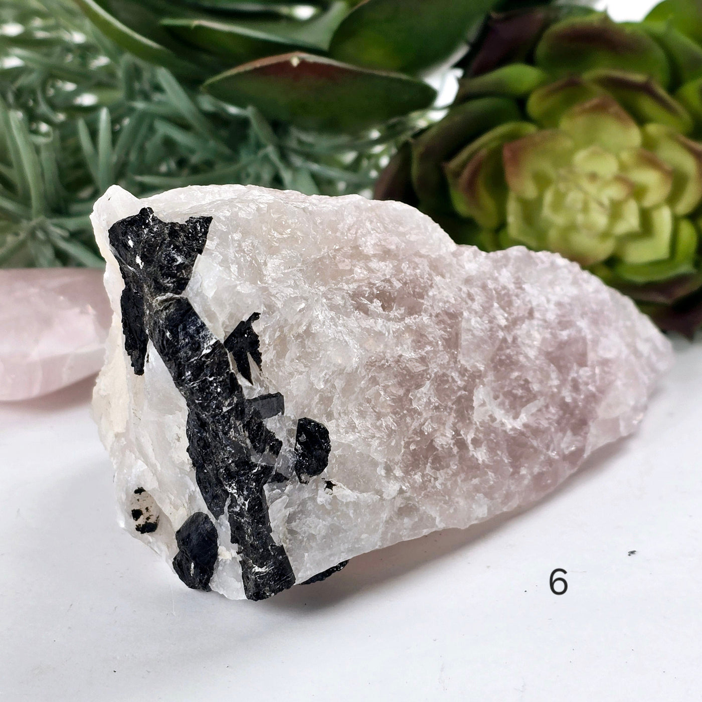 Black Tourmaline on Rose Quartz Crystal Matrix Rare Find - You Choose #1 variant 6 labeled