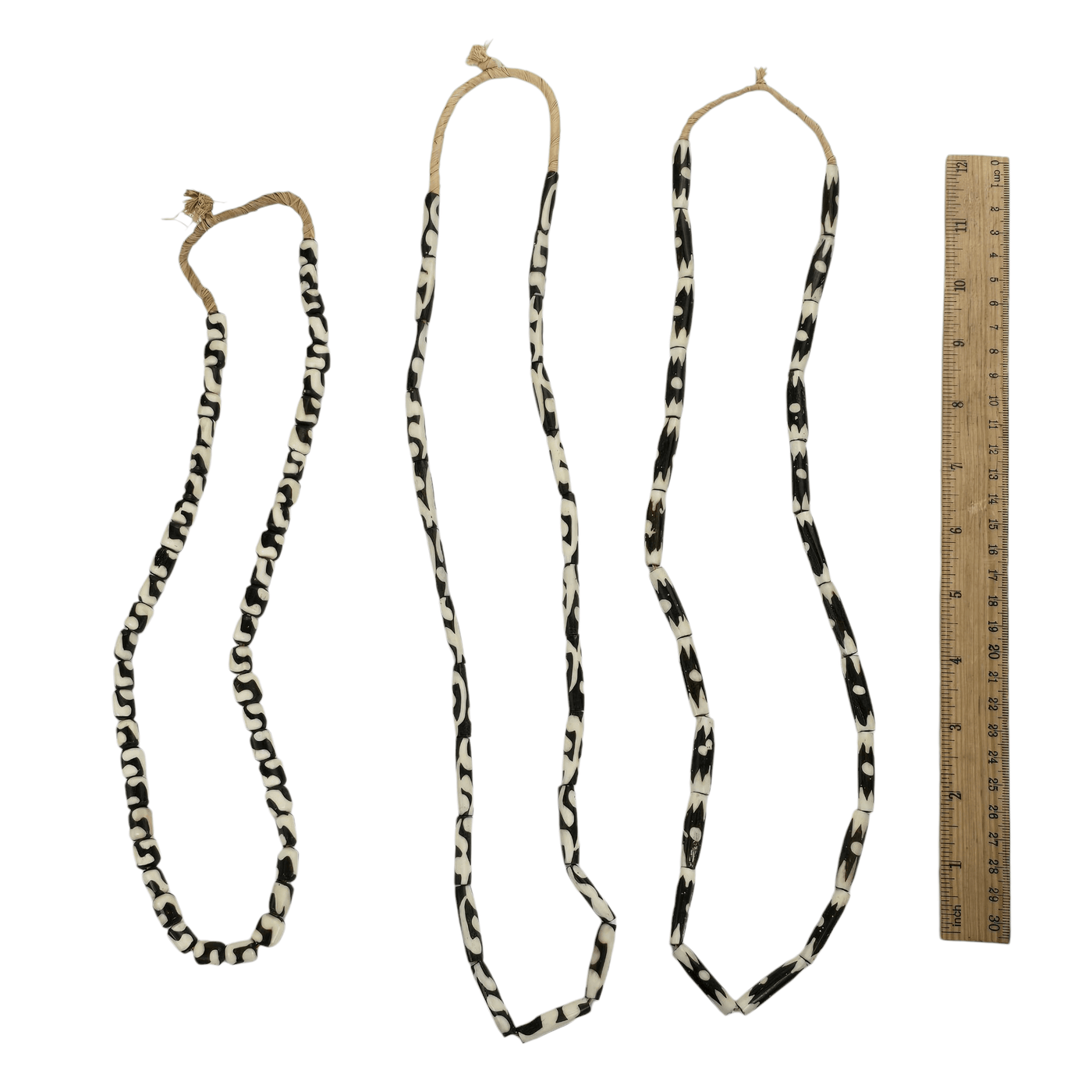 Batik Bone Beads - Full Strand of Fair Trade Beads from Kenya - You Choose Style all variants with ruler for size reference