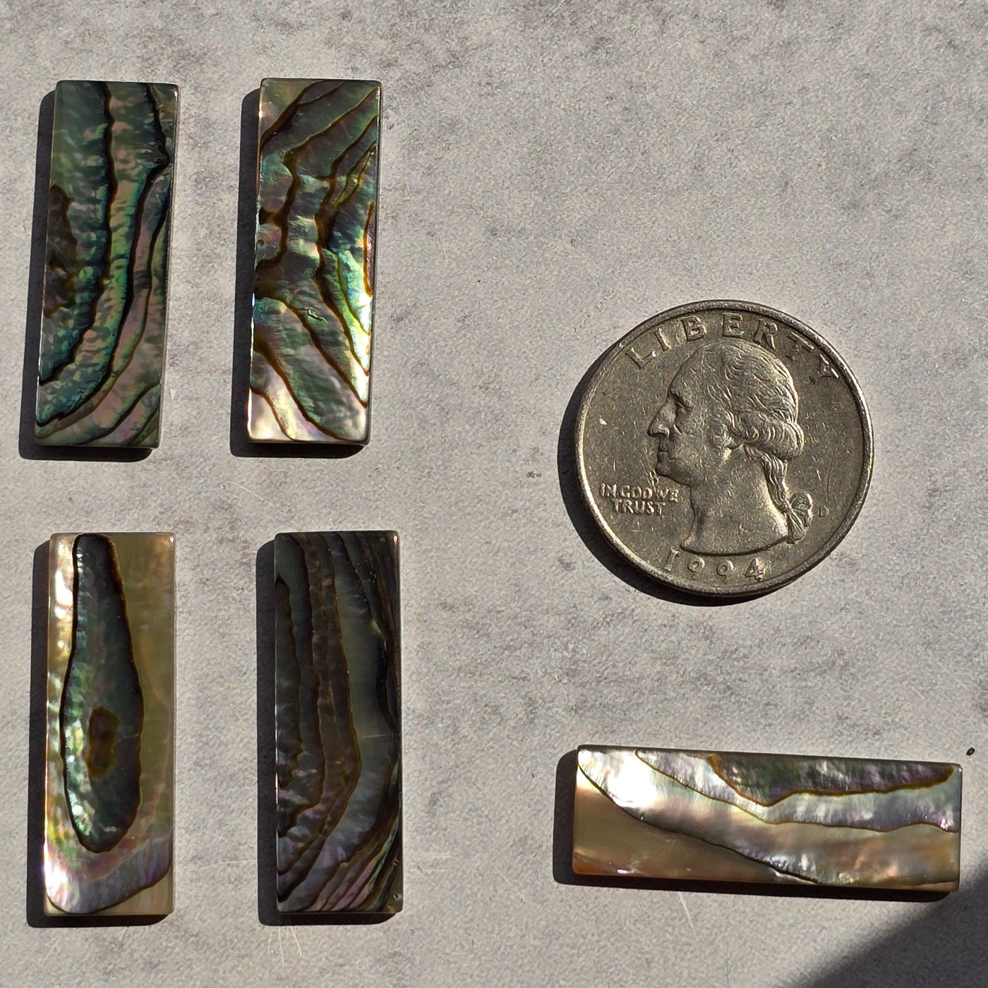 Abalone Shell Rectangle Cabochon - 30mm with quarter for size reference