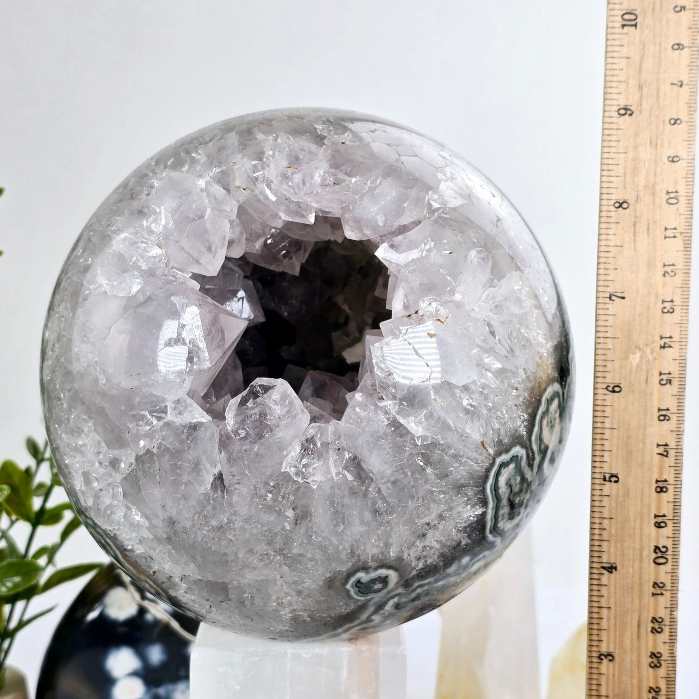 Light Amethyst Large Crystal Sphere One-of-a-Kind with ruler for size reference