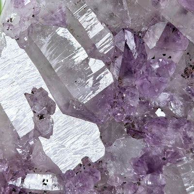 Amethyst Lemurian Crystal Cluster on Metal Stand - One-of-a-Kind closeup for detail