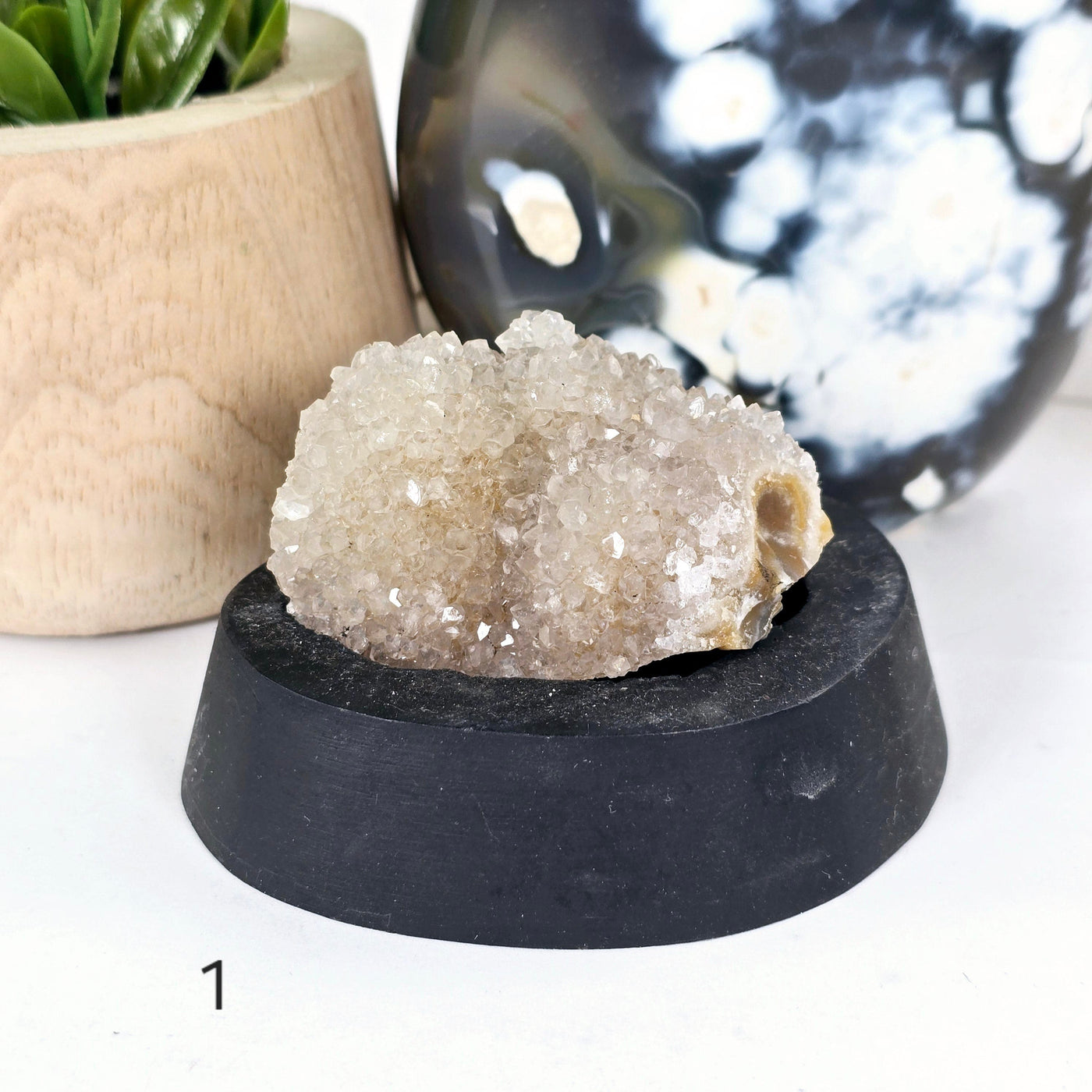 Gray Amethyst Druzy Pine Crystal Cluster on Wooden Base from Uruguay - You Choose variant 1 labeled