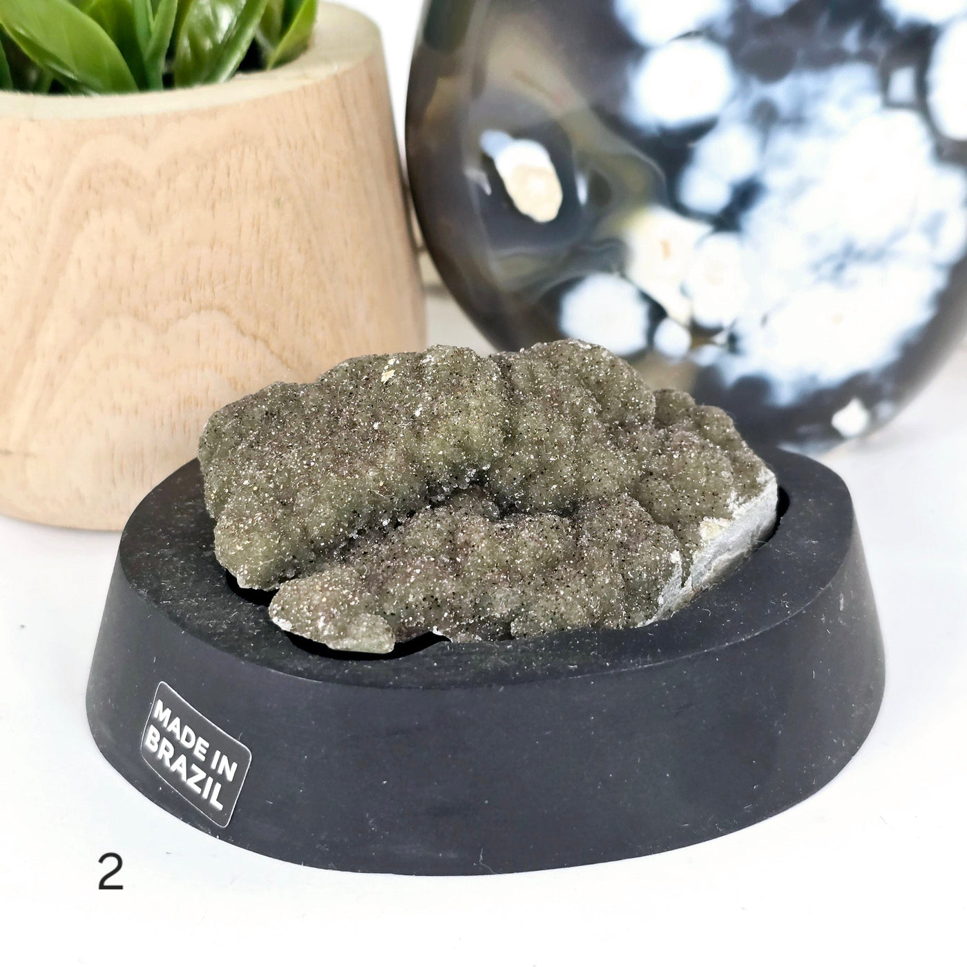 Gray Amethyst Druzy Pine Crystal Cluster on Wooden Base from Uruguay - You Choose variant 2 labeled