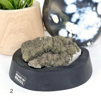 Gray Amethyst Druzy Pine Crystal Cluster on Wooden Base from Uruguay - You Choose variant 2 labeled