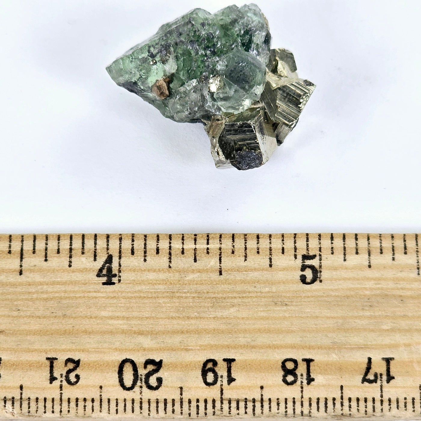Green Fluorite with Cubic Pyrite Crystal Specimen from Peru - Rare Find - One-of-a-Kind with ruler for size reference