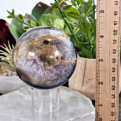 Volcano Agate Amethyst Sphere - One-of-a-Kind with ruler for size reference