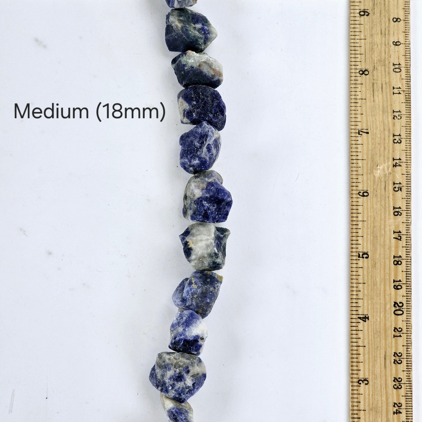 Rough Sodalite Crystal Beads - Full Strand - You Choose Size Medium (18mm) variant labeled with ruler for size reference