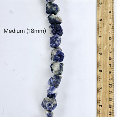 Rough Sodalite Crystal Beads - Full Strand - You Choose Size Medium (18mm) variant labeled with ruler for size reference