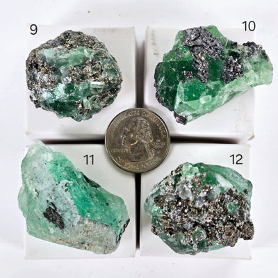 Fluorite with Pyrite Crystal Specimen from Peru - Rare Find - You Choose #1 variants 9, 10, 11, and 12 labeled with quarter for size reference