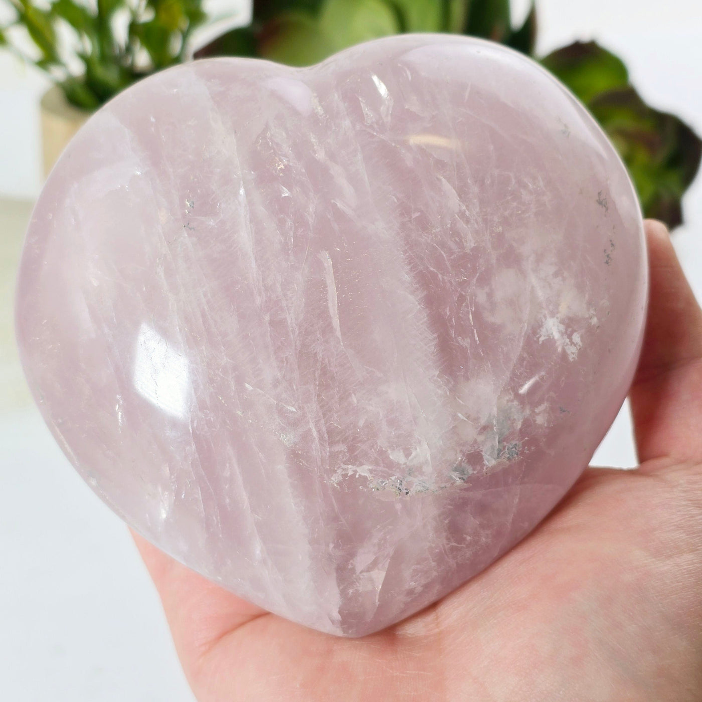 Rose Quartz Crystal Heart One-of-a-Kind #2 in hand for size reference