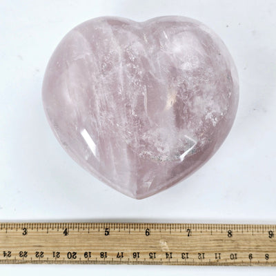 Rose Quartz Crystal Heart One-of-a-Kind #2 front view with ruler for size reference